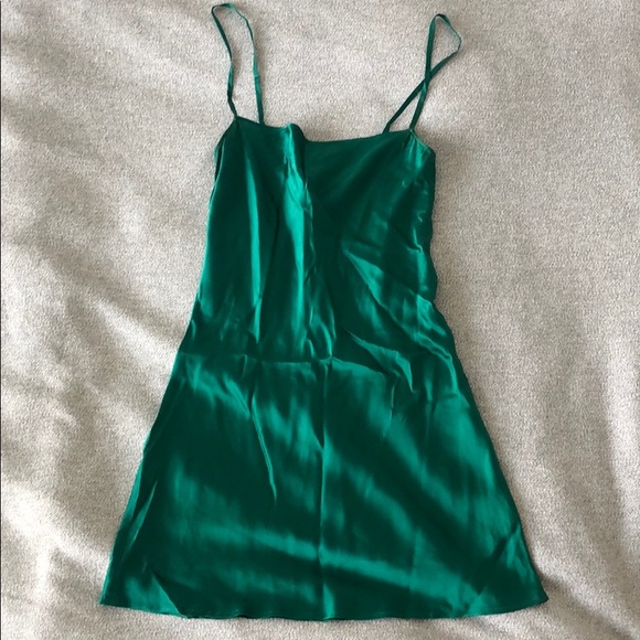 emerald green silk mini dress